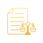 Icono de documento legal y balanza de justicia.